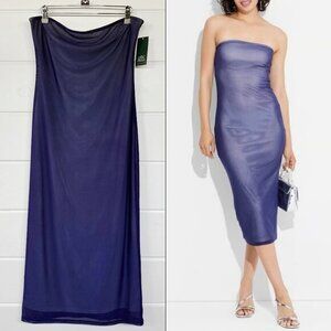 NWT Y2K Tube Mesh Fitted Midi Bodycon Party Dress M Strapless Glam Feminine Sexy